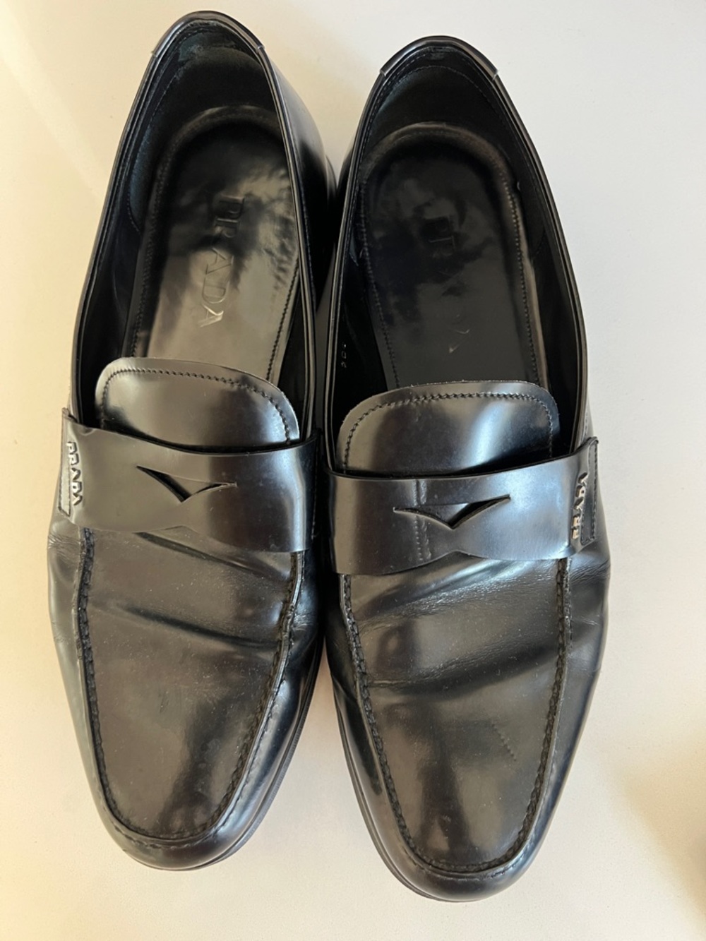 Prada Black Leather Penny Loafers for Men